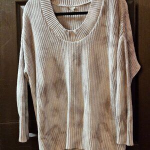 Aerie Tie-/Dye Ribbed Knit Pullover Sweater Scoop Neck Beige Gray Women's S